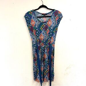 Forever 21 midi dress, super soft & stretchy with ribbon tie, colorful, size S